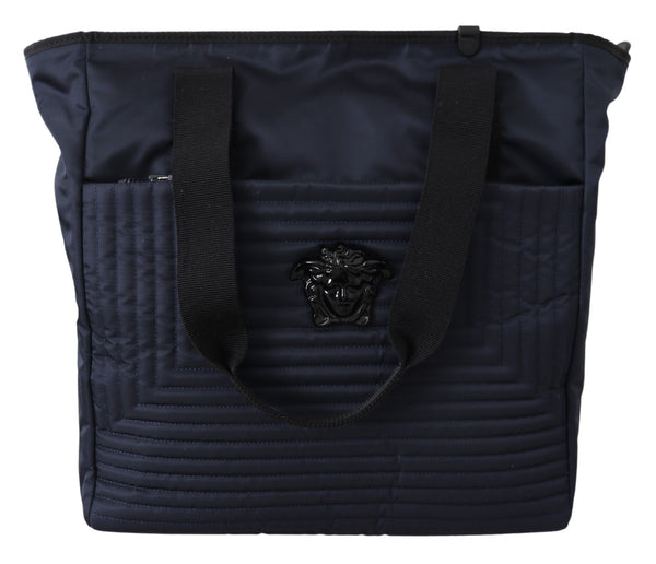 Versace Blue Nylon Tote Bag